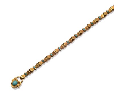 Lot 207 - A Turquoise Set Bracelet, circa 1880, the engraved hourglass shaped links each inset with a...