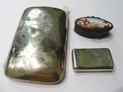 Lot 138 - Silver cigar case, silver snuff box and an 18th century enamel box