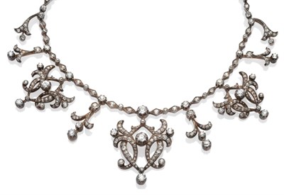 Lot 212 - A Late 19th Century Diamond Necklace, of typical scroll and spray form, three graduated drops...