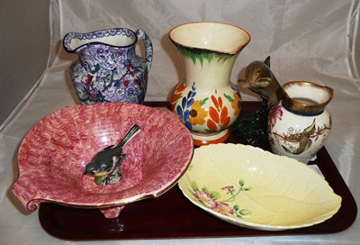 Lot 170 - A tray of ceramics including a Beswick trout no. 1032, Carlton ware dish, a Ringtons jug etc