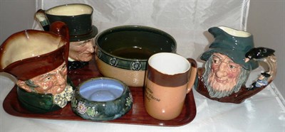 Lot 173 - Three Doulton character jugs, Doulton bowl, pin tray and mug