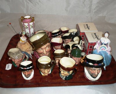 Lot 174 - Tray of Doulton small character jugs, Golden Beneagles, Coalport figure etc
