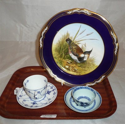 Lot 175 - A Nanking cargo tea bowl and saucer, Royal Copenhagen cup and saucer, white metal box, spode plate