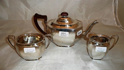 Lot 201 - Silver three piece 'gadroon' rim tea service, Birmingham 1932, 36.08oz
