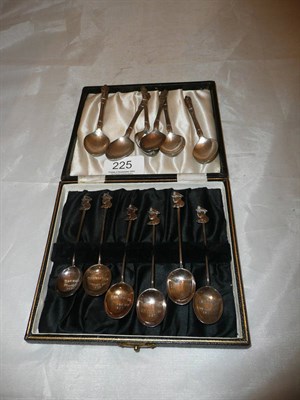 Lot 225 - Cased set of six Edward VIII commemorative silver coffee spoons and a set of six plated apostle...