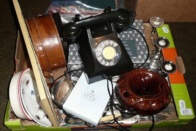 Lot 237 - A Bakelite telephone, Waterford crystal glasses, silver plate, opera glasses