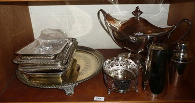 Lot 244 - Large plated oval tureen and cover with engraved armorial and quantity plated wares