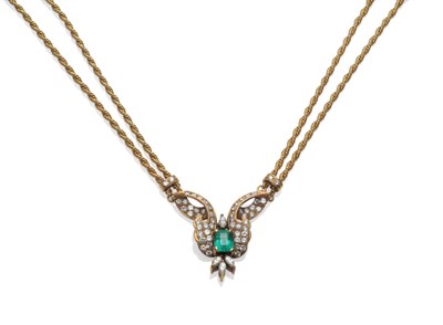 Lot 223 - An Emerald and Diamond Necklace, a frontispiece of an emerald-cut emerald with marquise cut and...
