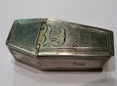 Lot 291 - A Victorian silver plated coffin snuff box 'Soloman Inn'