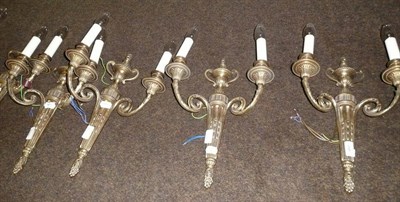 Lot 307 - Six brass Vaughan wall lights