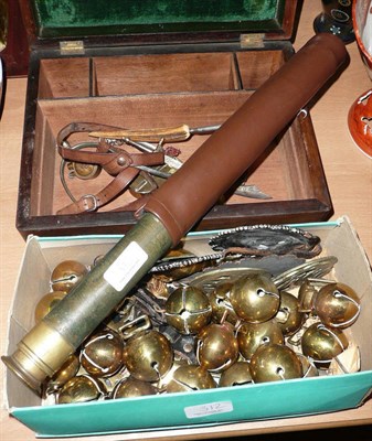 Lot 312 - Rosewood box, telescope, horse brasses etc