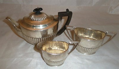 Lot 345 - Three piece silver bachelors tea set, semi gadrooned, 19oz