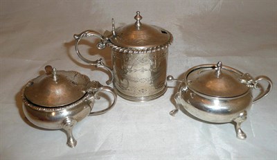 Lot 367 - Three silver mustard pots