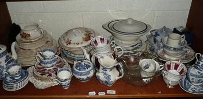 Lot 375 - A shelf of ceramics and glass including a Royal Doulton part dinner service, cheese dish and cover