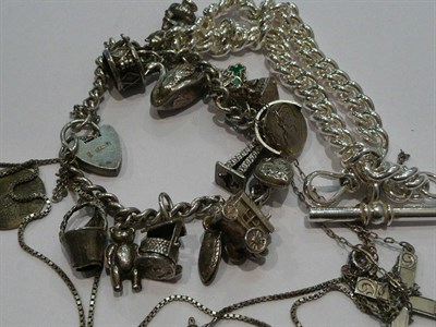 Lot 381 - Silver charm bracelet, silver crucifix and watch chain