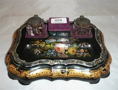 Lot 404 - A Victorian papier mache inkstand