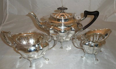 Lot 407 - Three piece silver 'paw feet' tea service, 42oz