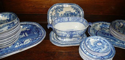 Lot 425 - A Rogers blue and white part dinner service printed with a palace scene with camels, comprising...