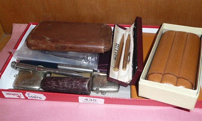 Lot 435 - Yard o' led pencil in case and another, various pens and pencils, seven pen knives and small...