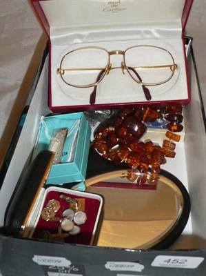 Lot 452 - Quantity of miscellanea including an 'Oris' watch, amber necklace, Tiffany letter clip, a pair...