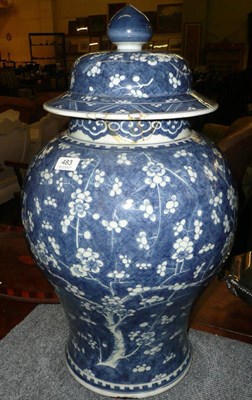 Lot 483 - A large 19th century Chinese lidded jar decorated with Prunus blossom over a crackle ice ground