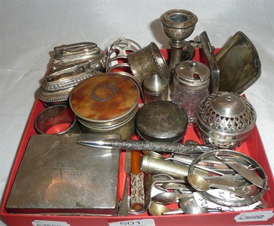 Lot 501 - A collection of assorted silver and plated items including napkin rings, toast racks, flatware etc