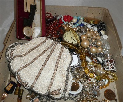 Lot 504 - A box of costume jewellery including beads, brooches, earrings etc