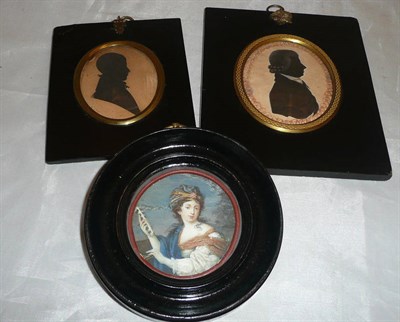 Lot 510 - Two silhouettes and an early 19th century miniature (a.f.)