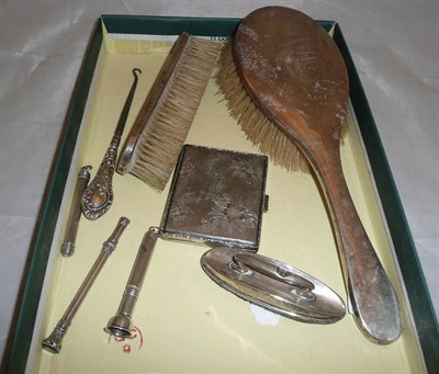 Lot 515 - Two silver telescopic pencils, a cigar piercer, a button hook, a nail buffer, hair brush,...