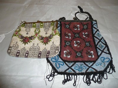 Lot 520 - A Victorian beadwork bag with silver plated frame; a 1920's beadwork purse with gilt metal...