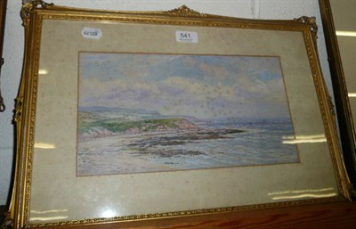 Lot 541 - George Fall (British), 'Coastal scene with cottages and beach', signed watercolour, 19cm x...