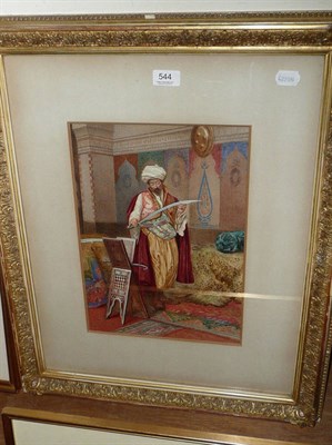 Lot 544 - V Carriarelli, an Eastern man looking at a sword, watercolour