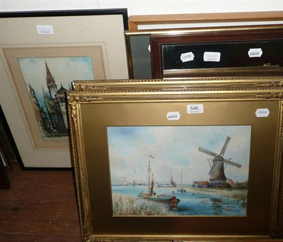 Lot 546 - F Van Vollen - Dutch Canal scenes with windmills and sailing barges, a pair of signed watercolours