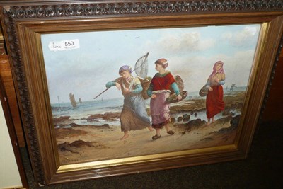 Lot 550 - A ceramic painting of Fisherwomen, framed, signed V Gossens