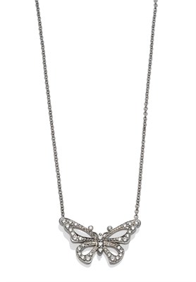 Lot 251 - A Platinum Butterfly Necklace, by Tiffany & Co., the butterfly inset with round brilliant cut...