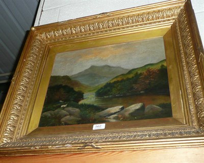 Lot 562 - Mountainous river landscape, oil on canvas in gilt frame