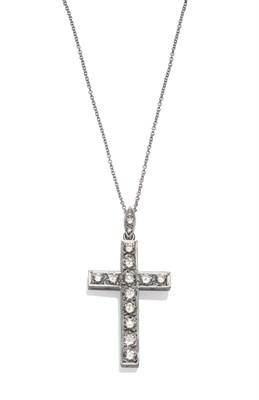 Lot 252 - A Diamond Cross Pendant with Chain, the cross hung from a shaped pendant loop, and set with...