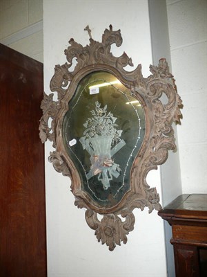 Lot 602 - Venetian carved pine and engraved wall mirror