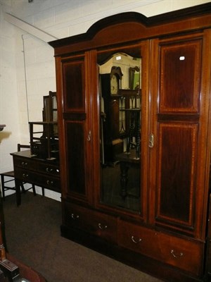 Lot 604 - Edwardian mahogany wardrobe, dressing table and two bedroom chairs