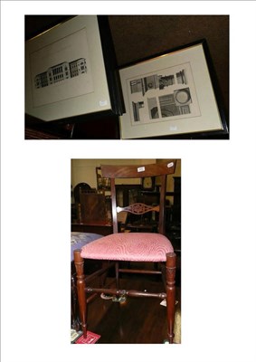 Lot 649 - A set of five architectural prints and pair of side chairs