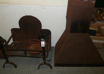 Lot 795 - Cast iron fire grate with chimney and griddle pan