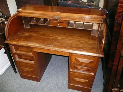 Lot 858 - Small oak roll top desk