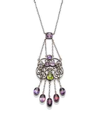 Lot 281 - An Arts & Crafts Peridot and Amethyst Necklace, possibly of suffragette significance, the...