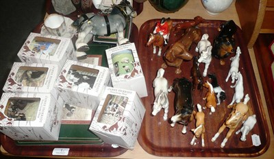 Lot 1 - Assorted Beswick and other animal figures, James Herriott mugs, etc on two trays