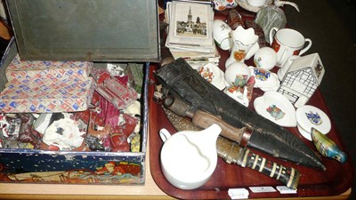 Lot 2 - A quantity of painted lead figures, crested china, postcards, etc