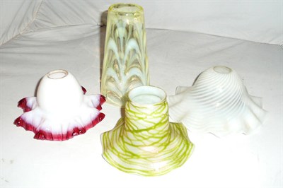 Lot 16 - Four shades (cone shade, red and white shade, white stripe shade and a green shade)