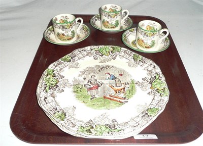Lot 17 - Three Copeland Spode 'Spode's Byron' coffee cans and saucers and two matching cake plates