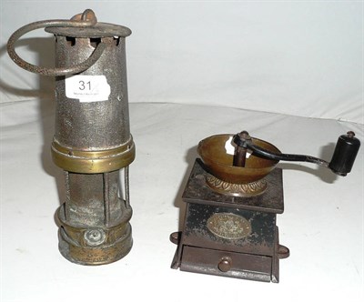 Lot 31 - Miner's lamp and a coffee grinder