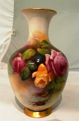 Lot 53 - Royal Worcester vase painted with roses by J Southall