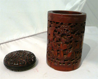 Lot 66 - A small Chinese lacquer guri box and cover and a carved Chinese bamboo brushpot, Qing dynasty (2)